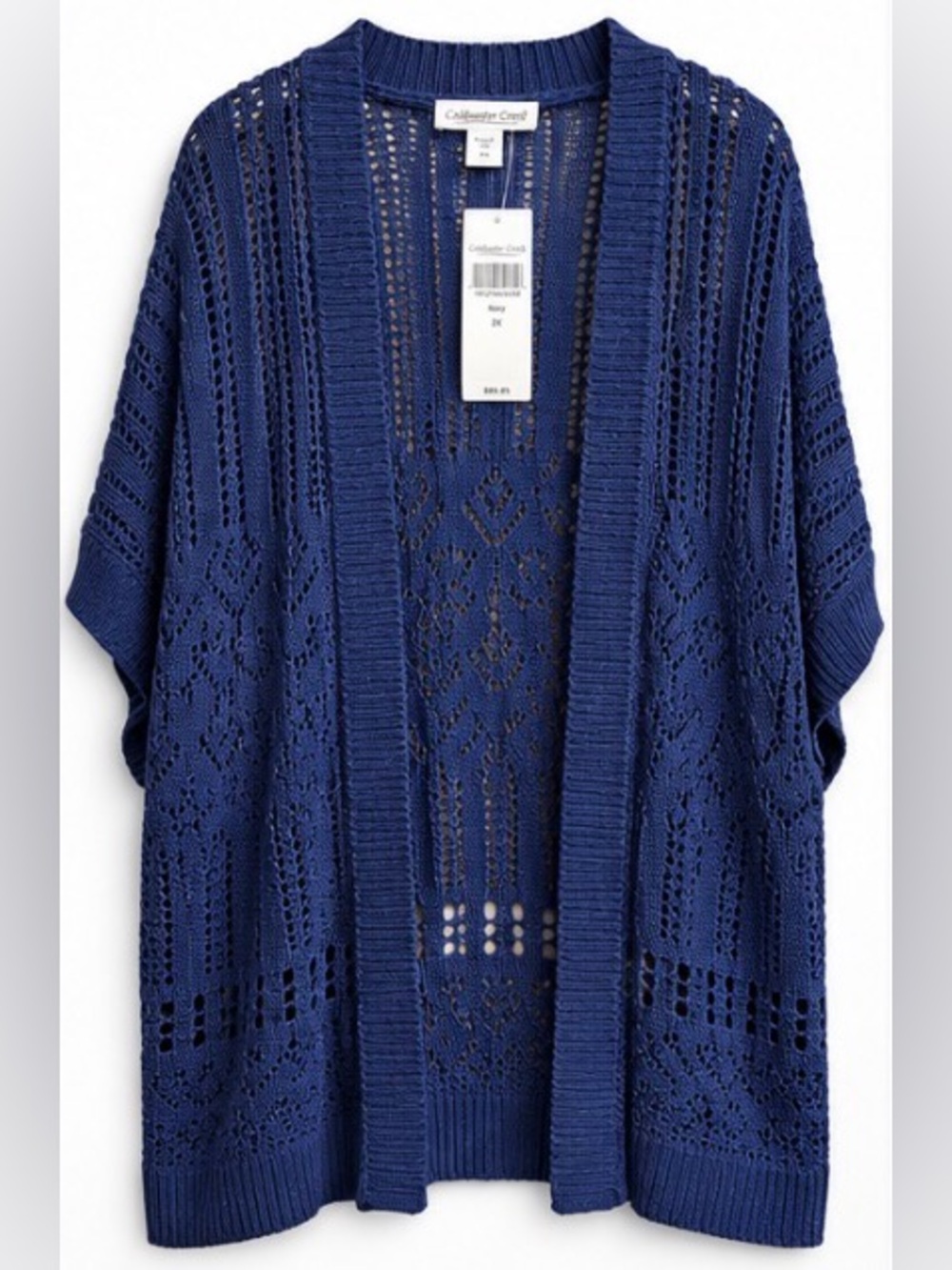 Coldwater Creek NWT Navy Linen Cotton Open Knit Cardigan 2X Plus